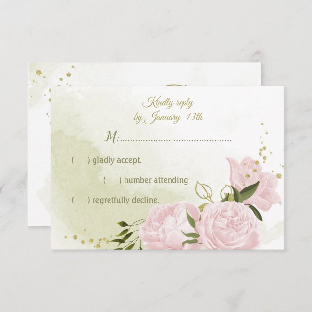 flores rosadas bonito hojas verdes botánicas RSVP  (Anverso / Reverso)