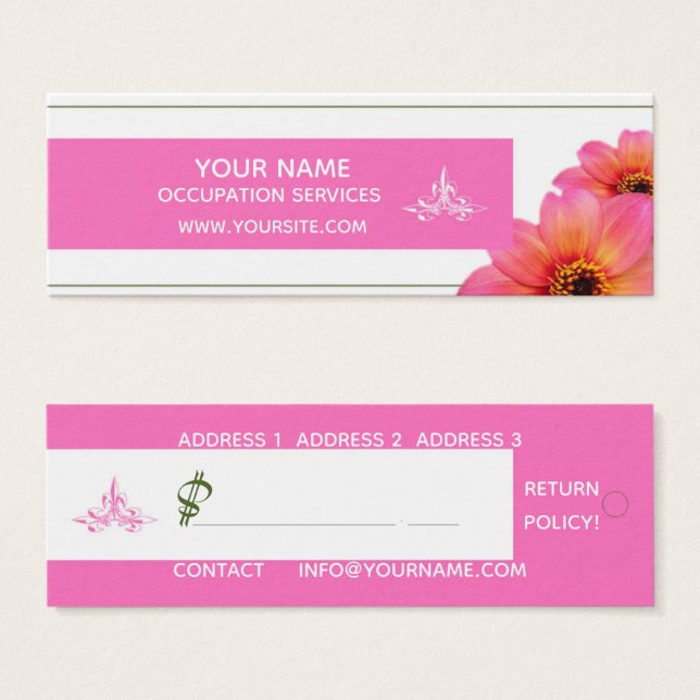 Flores rosadas calientes - Etiqueta de precio de m (Anverso y reverso)