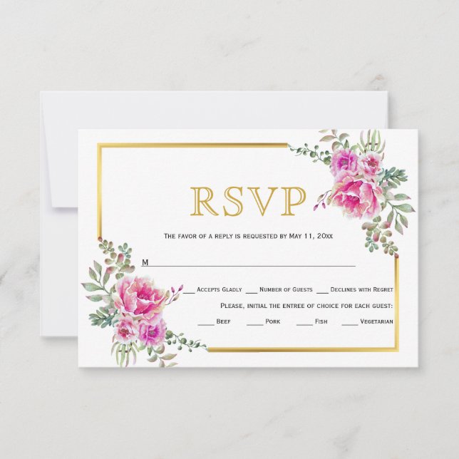 Flores rosadas calientes, tarjeta RSVP de boda con (Anverso)