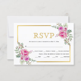 Flores rosadas calientes, tarjeta RSVP de boda con