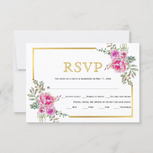 Flores rosadas calientes, tarjeta RSVP de boda con