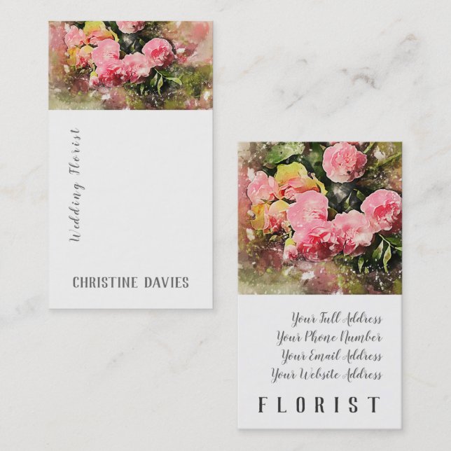 Flores rosadas, casando la tarjeta de visita del (Anverso / Reverso)