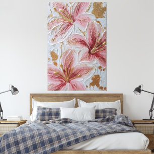Flores rosadas con arte abstracto de pared con tex
