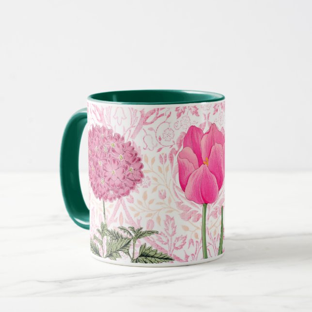 Flores rosadas Copa de Mug Estilo Vintage (Anverso izquierdo)