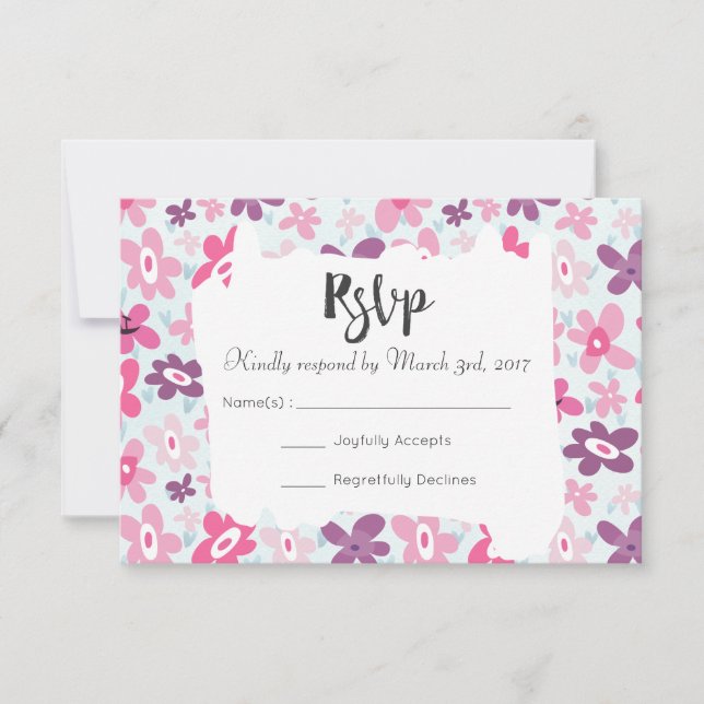 Flores rosadas Cute Boda Whimsical RSVP (Anverso)