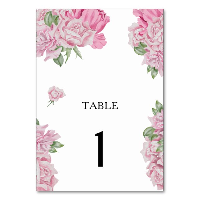 Flores rosadas de acuarela - número de mesa de bod (Anverso)