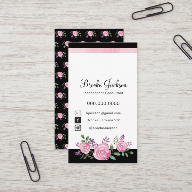 Flores rosadas de la tarjeta de visita el | con el (Anverso/Reverso In Situ)