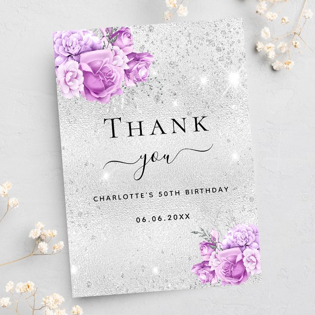 Flores rosadas de plata de cumpleaños, tarjeta de  (Subido por el creador)