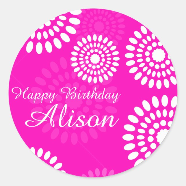 Flores rosadas de verano Feliz cumpleaños pegatina (Anverso)