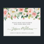 Flores rosadas Ducha de novia Fecha Noche Tarjeta<br><div class="desc">Para una mayor personalización,  haga clic en el enlace "personalizar adicional" y utilice nuestra herramienta de diseño para modificar esta plantilla. Si necesita ayuda o elementos coincidentes,  por favor contáctame.</div>