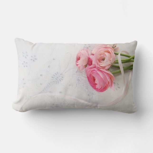 flores rosadas en la almohada del lumbar del (Anverso)