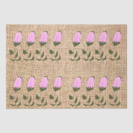 Flores rosadas en papel de tejidos en burlap