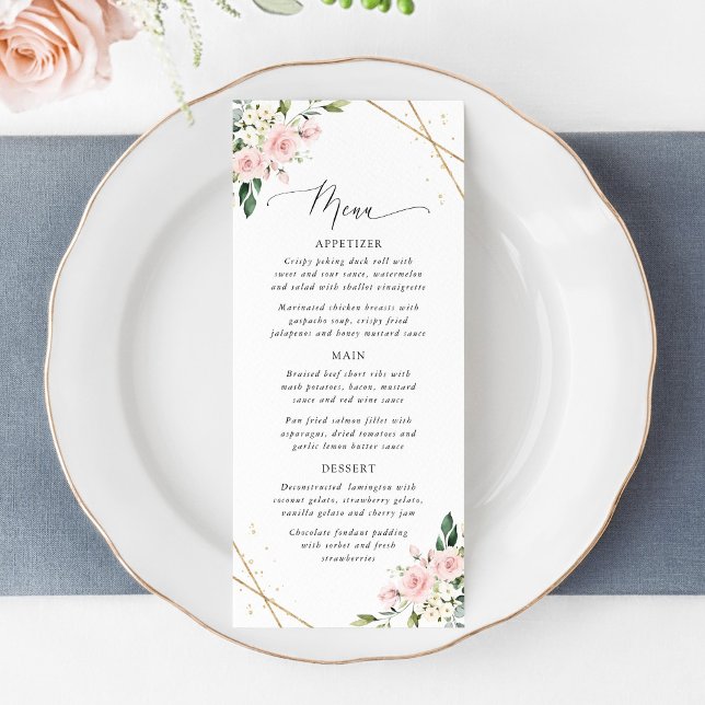 Flores rosadas, flores blancas, Boho, menú de boda (Subido por el creador)