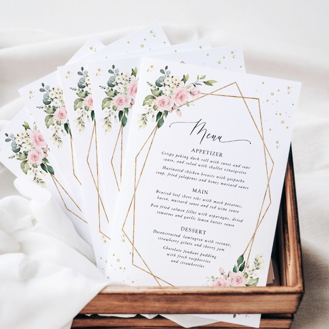Flores rosadas, flores blancas, Boho, menú de boda (Subido por el creador)