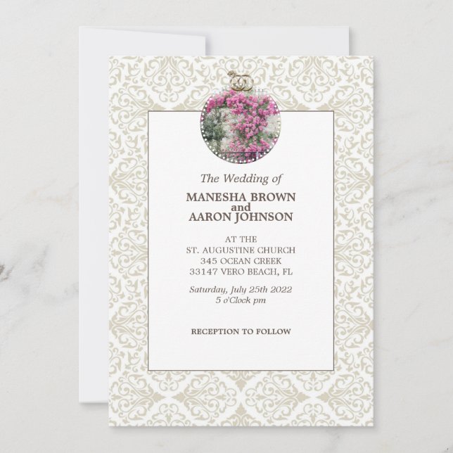 Flores ROSADAS - Invitación de Boda (Anverso)