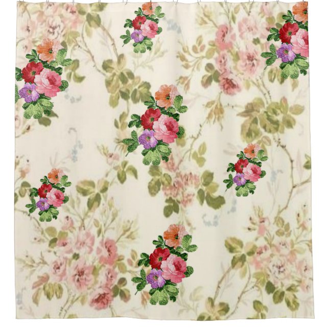 Flores rosadas pasteles cortina de ducha (Anverso)