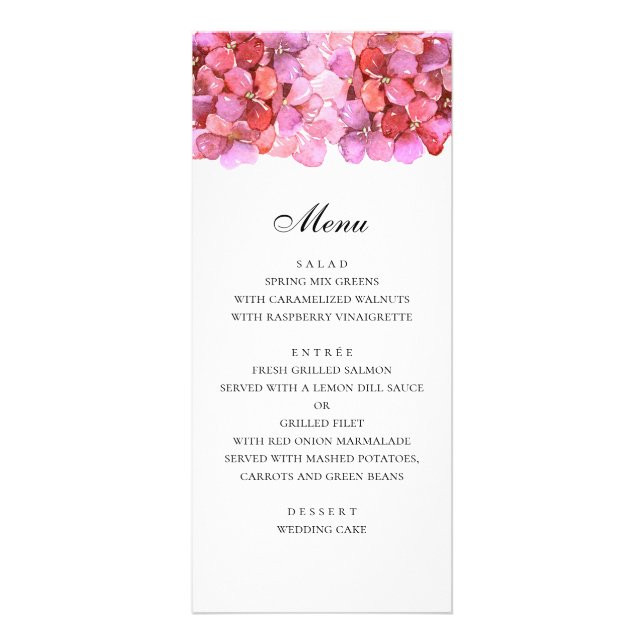 Flores rosadas románticas. Menú de cena de boda de (Frente)