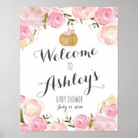 Flores rosadas Señal de bienvenida para ducha de n