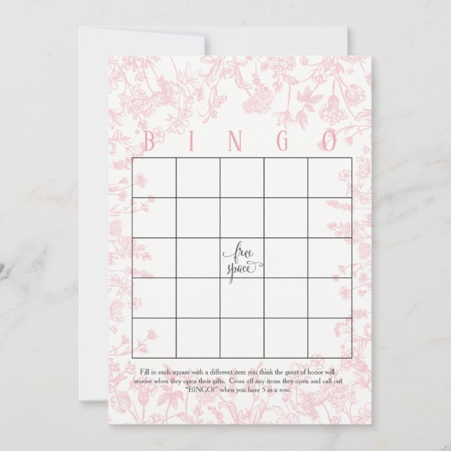 Flores rosadas Tarjetas de Bingo de ducha de novia (Anverso)