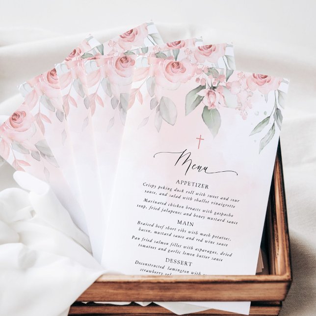 Flores Rosadas, Verdor, Boho, Menú de Bautizo (Subido por el creador)