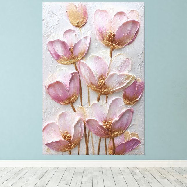 Flores rosadas y doradas Textura Arte de pared abs (Insitu (piso de madera))