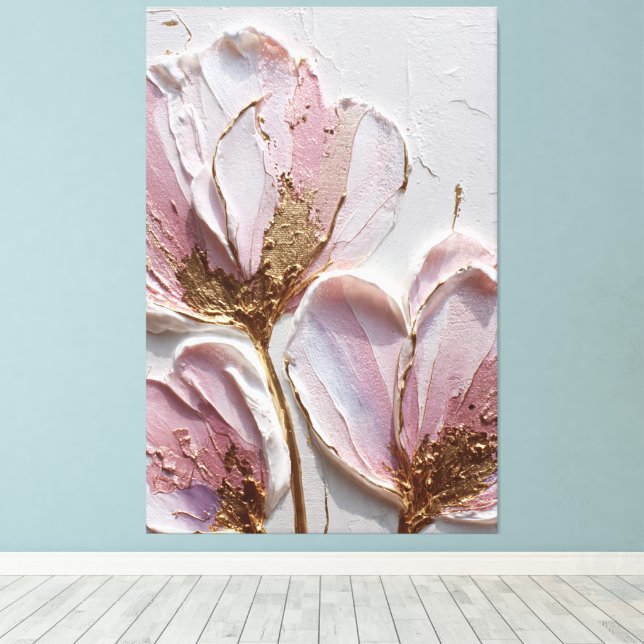Flores rosadas y lavanda con textura dorada Arte (Insitu (piso de madera))