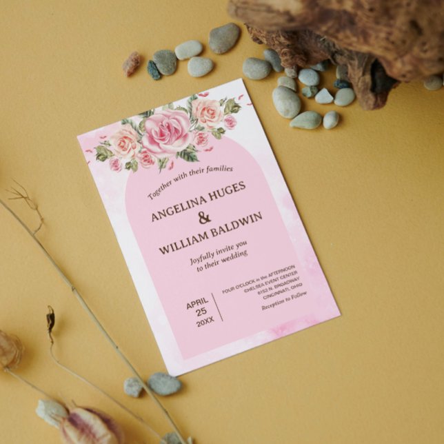 Flores rosas acuarela Invitación a la boda (Subido por el creador)