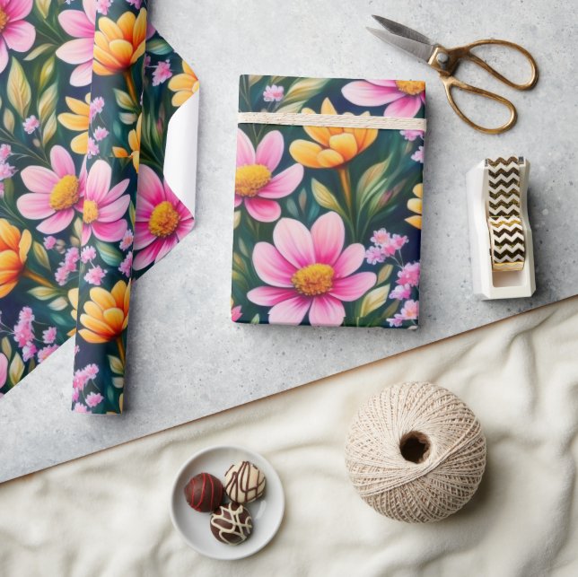 Flores rosas adorables Papel envuelto (Artesanía)