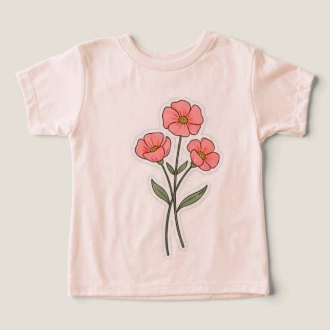 Flores rosas delgadas Minimalistas camisetas (Diseño delantero )