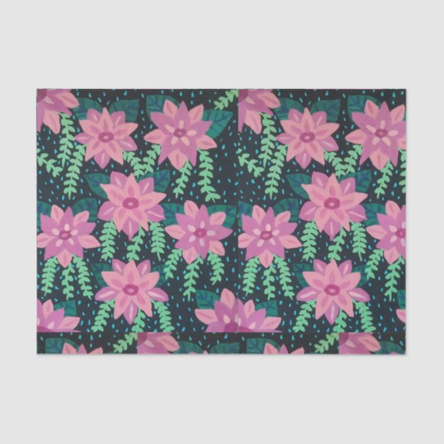 Flores rosas en papel de tejidos de tela negra (Anverso)