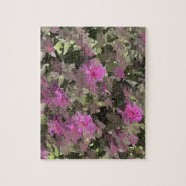 Flores rosas entre el rompecabezas verde