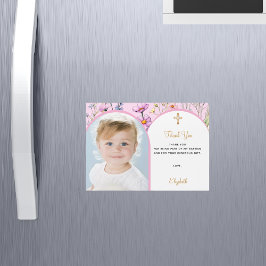 Flores rosas foto Bautismo Gracias tarjeta magnéti
