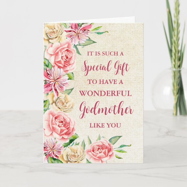 Flores rosas, padrina, feliz tarjeta del día de la (Anverso)