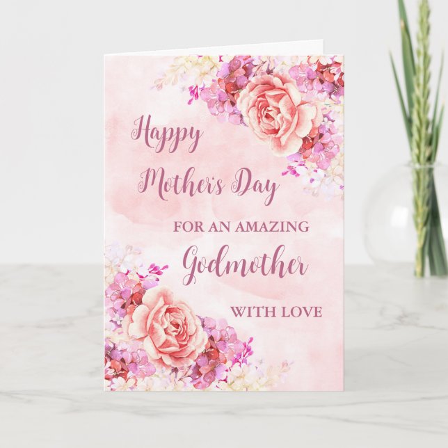 Flores rosas, padrina, feliz tarjeta del día de la (Anverso)