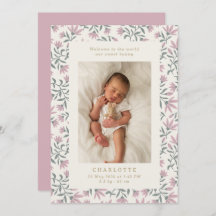 Flores rosas | tarjeta de anuncio de nacimiento de