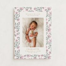 Flores rosas | tarjeta de anuncio de nacimiento de