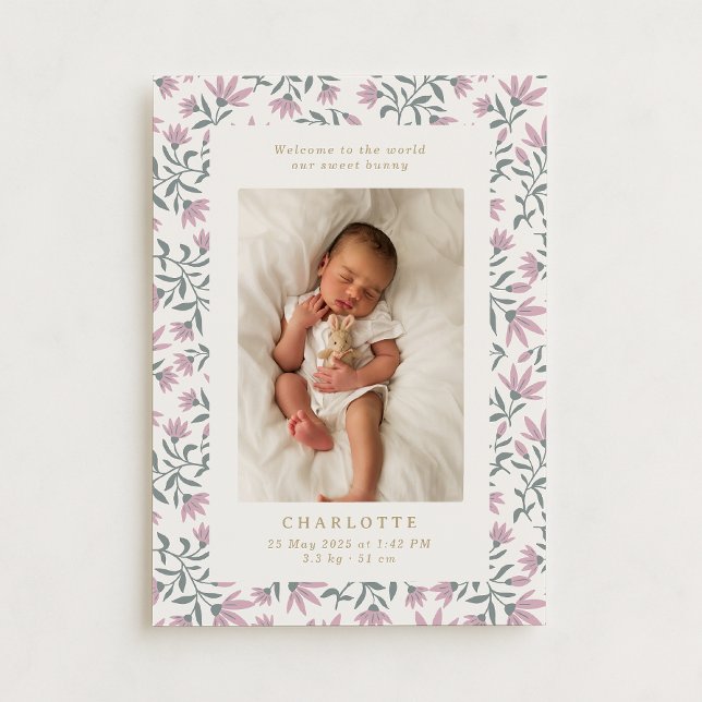 Flores rosas | tarjeta de anuncio de nacimiento de (Subido por el creador)