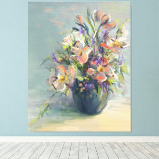 Flores rosas y azules - Impresión de lienzo
