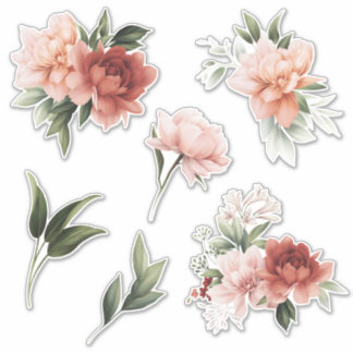 Flores rosas y de crema y Pegatinas vinílicos verd