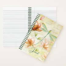 Flores rosas y diario de las libélulas