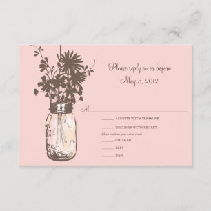 Flores rosas y mason Jar Wedding RSVP