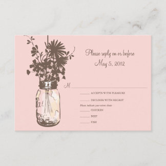 Flores rosas y mason Jar Wedding RSVP