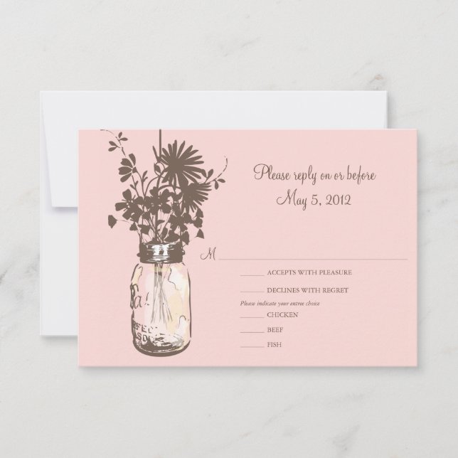 Flores rosas y mason Jar Wedding RSVP (Anverso)