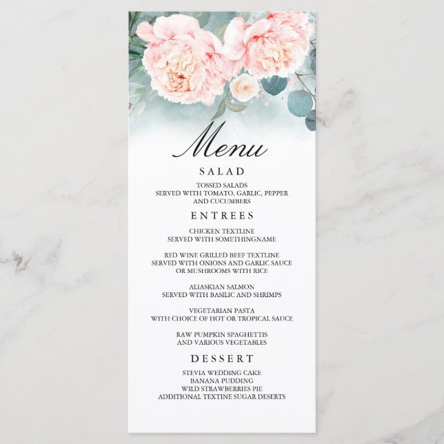 Flores rosas y menús Bodas de la vegetación (Anverso)