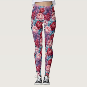 Flores rosas y moradas Leggings