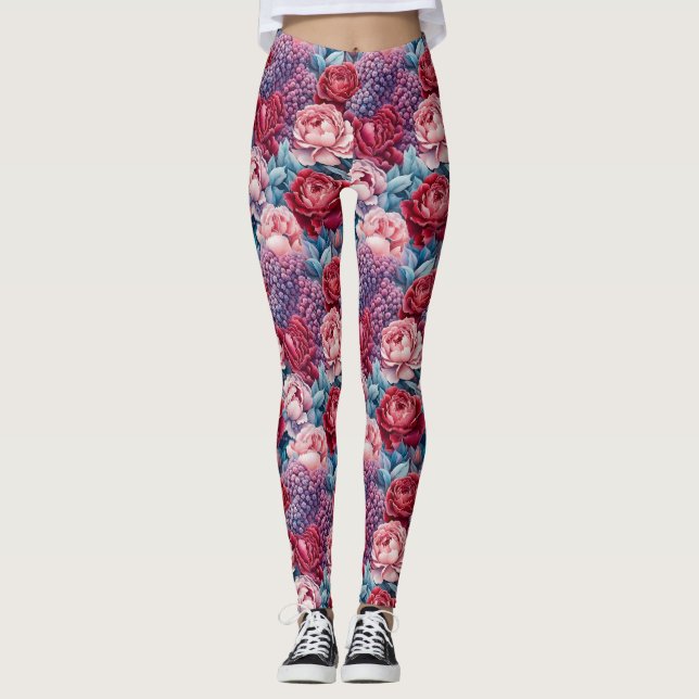 Flores rosas y moradas Leggings (Anverso)