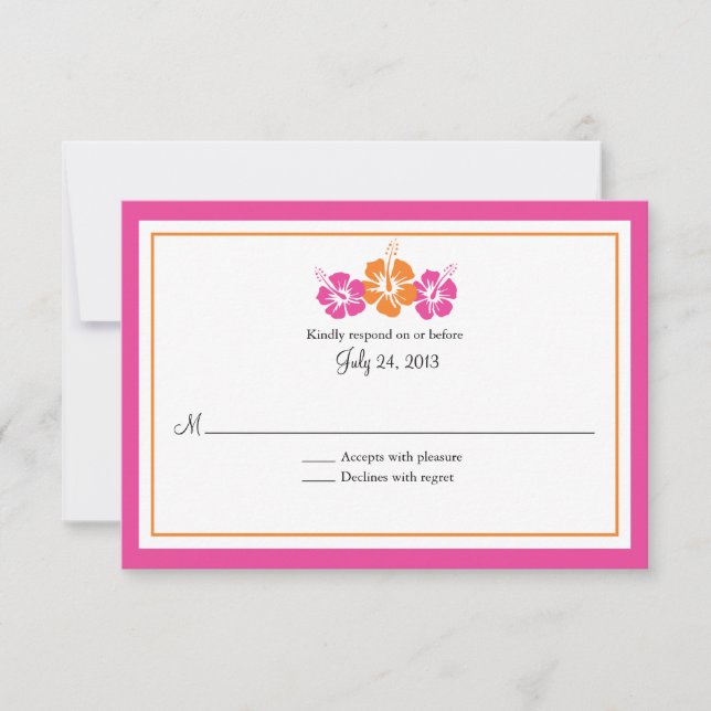Flores rosas y Naranjas Hibiscus Wedding RSVP (Anverso)