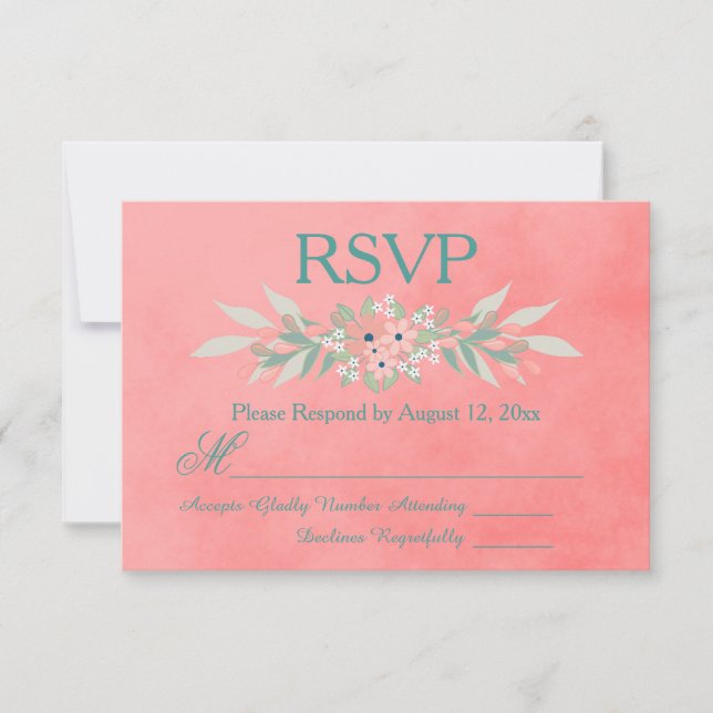 Flores rosas y verdes RSVP (Anverso)