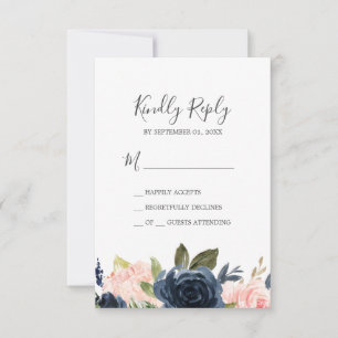 Flores Rubor y Marina   Tarjeta RSVP simple blanca
