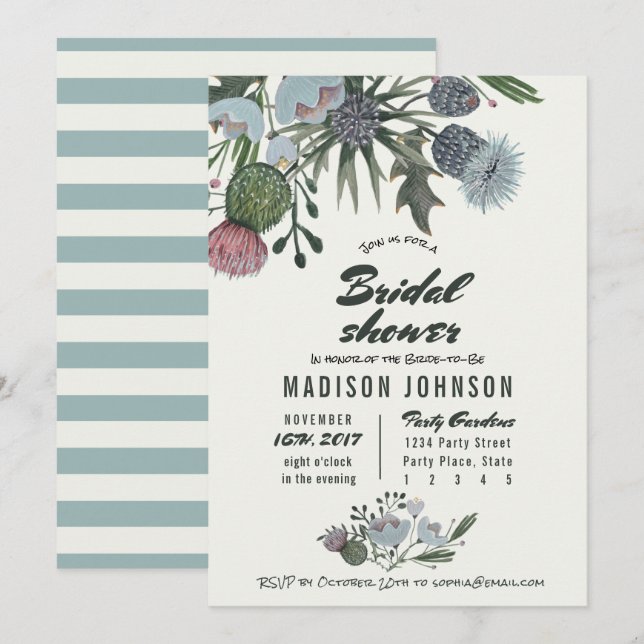 Flores salvajes azul pálido | Invitaciones a la du (Anverso / Reverso)